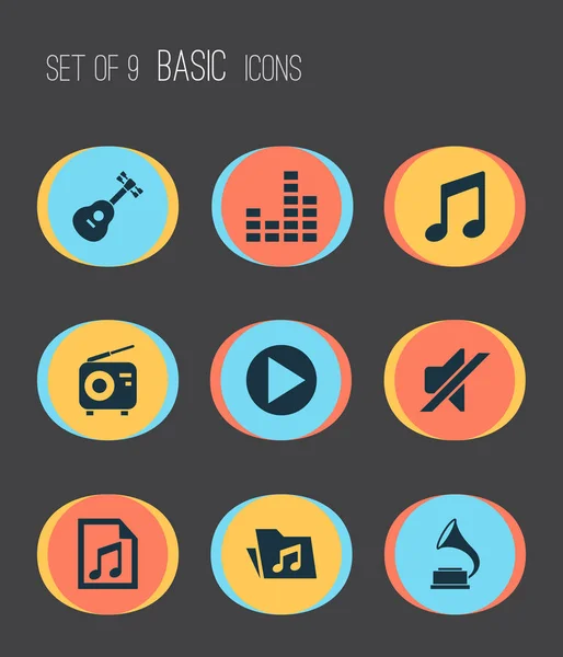Multimedia-Icons gesetzt. Sammlung von Datei, Instrument, Start und anderen Elementen. umfasst auch Symbole wie Antike, Controlling, Dossier. — Stockvektor