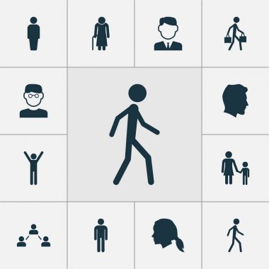 İnsan Icons Set. Yaşlı kadın, Aile, körpe baş ve diğer öğeleri koleksiyonu. Ayrıca çocuk, beyefendi, ağ gibi simgeler içerir.