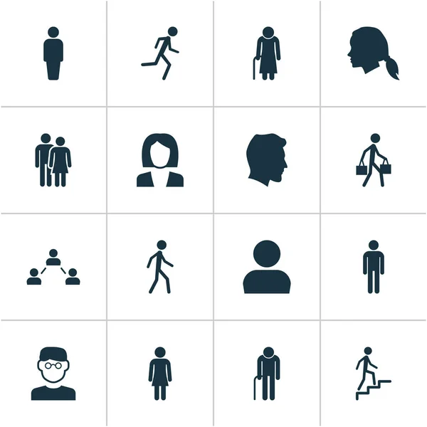 Människor ikoner Set. Samling av kvinna, leverans Person, Jogging och andra element. Innehåller också symboler såsom par, Kvinna, stab. — Stock vektor