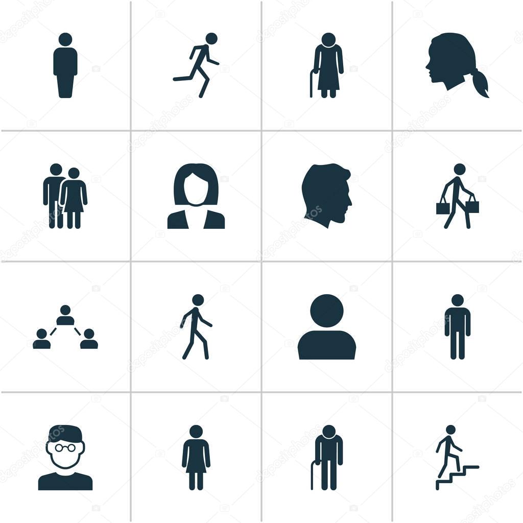 People Icons Set. Collection Of Female, Delivery Person, Jogging And Other Elements. Also Includes Symbols Such As Couple, Woman, Gentlewoman.