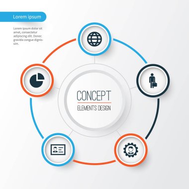 İş Icons Set. Kimlik, lider, dünya ve başka öğeler topluluğu. Ayrıca daire, işadamı, adam gibi simgeler içerir.