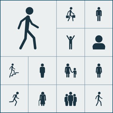 İnsan Icons Set. Üye, merdiven, koşu ve diğer öğeleri koleksiyonu. Ayrıca koşu, yaşlı adam gibi simgeler içerir.