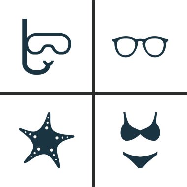 Sıcak Icons Set. Yıldız, gözlük, Bikini ve diğer öğeleri koleksiyonu. Tüp, Bikini, gözlük gibi semboller de içerir.