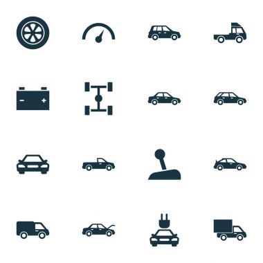 Otomobil Icons Set. Araba, kamyon, Crossover ve diğer öğeleri koleksiyonu. Ayrıca kamyon, tamir, taşıma gibi simgeler içerir.