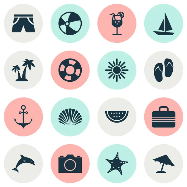 Sun Icons Set. Colección de árboles, mamíferos, estrellas y otros elementos. También incluye símbolos como estrellas de mar, cítricos, delfines . — Archivo Imágenes Vectoriales