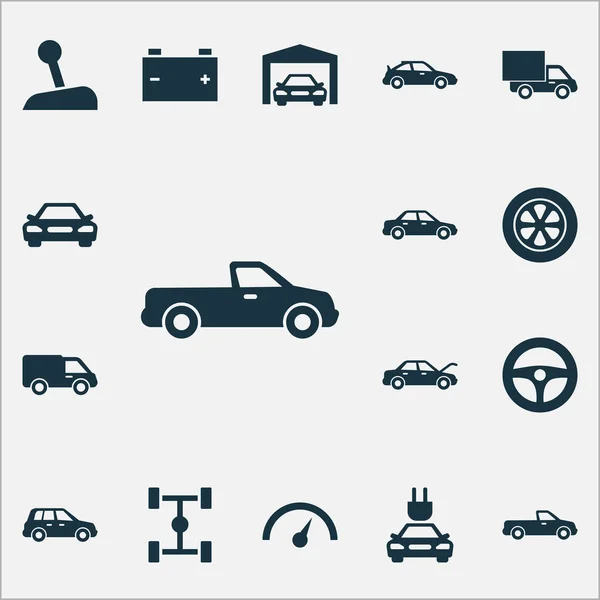 Auto Icons Set. Collectie van de vrachtwagen, Accumulator, Auto en andere elementen. Ook symbolen zoals batterij, wielbasis, Van. — Stockvector