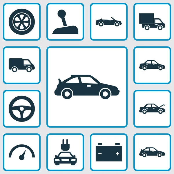 Automatiksymbole gesetzt. Sammlung von Chronometer, Befestigung, LKW und anderen Elementen. enthält auch Symbole wie LKW, Cabrio, Cabrio. — Stockvektor