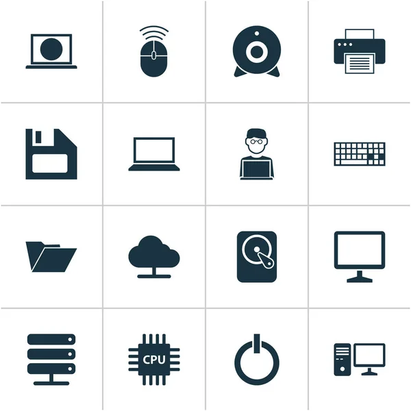Laptop soubor ikony. Kolekce z klávesnice, dokumentace, www a dalších prvků. Také obsahuje symboly, například fotoaparát, počítač, Online. — Stockový vektor