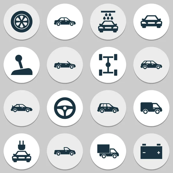 Auto-Ikonen gesetzt. Sammlung von Transportreinigung, Auto, Automobil und anderen Elementen. enthält auch Symbole wie Auto, Batterie, Radstand. — Stockvektor