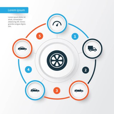 Araba Icons Set. Crossover, tekerlek, otomotiv ve diğer öğeleri koleksiyonu. Ayrıca hız, otomobil, kamyon gibi simgeler içerir.