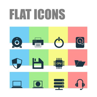 Bilgisayar simgeleri ayarlayın. Makine, Hdd, güç baskı ve diğer öğeleri koleksiyonu. Ayrıca makine, Web, başlangıç gibi simgeler içerir.