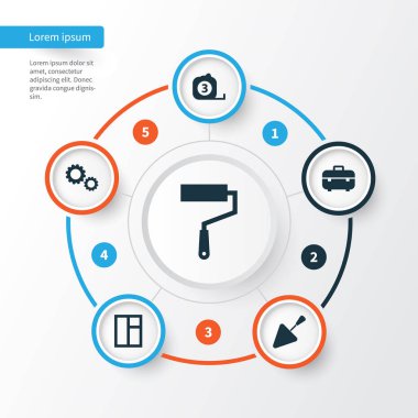 Sanayi Icons Set. Cam Çerçeve, ekipman, dişli ve diğer öğeleri koleksiyonu. Ayrıca mekanizması, teyp, ölçü birimi gibi simgeler içerir.