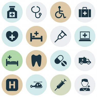 Antibiyotik Icons Set. Stand, Doktor, göğüs öğeleri koleksiyonu. Ayrıca sokmaları, Peck, tedavi gibi simgeler içerir.