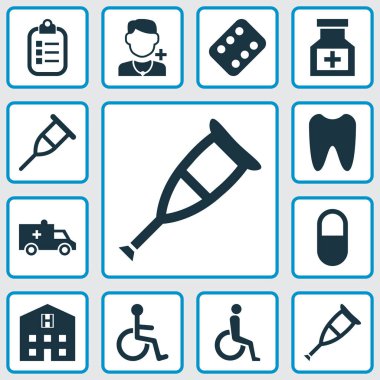 Antibiyotik Icons Set. Mark, Doktor, ilaç ve diğer öğeleri koleksiyonu. Ayrıca kapsül, Stand, kaydı gibi simgeler içerir.