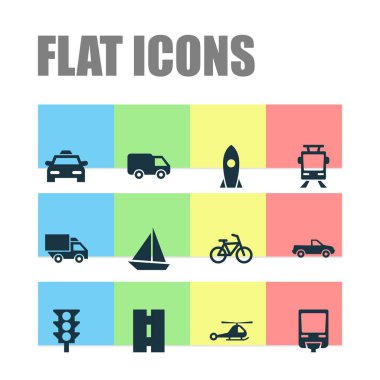 Sevk irsaliyesi Icons Set. Koleksiyon bir şekilde, yat, uzay gemisi ve diğer öğeleri. Ayrıca motor, uçak, pikap gibi simgeler içerir.