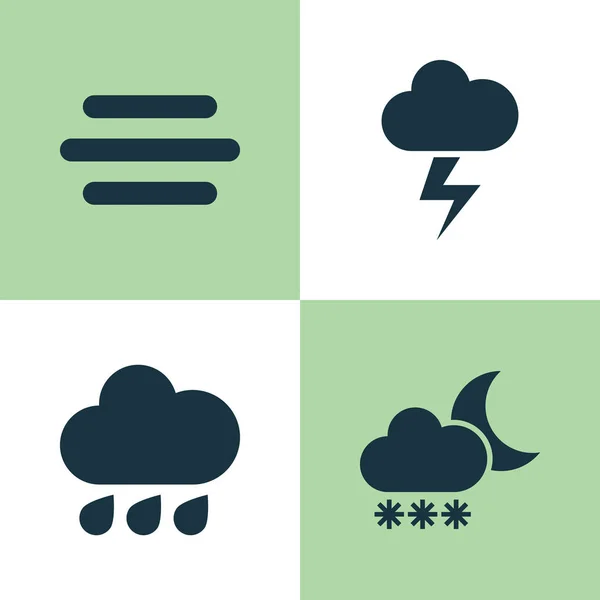 Meteorologie-Ikonen gesetzt. Sammlung von Nacht, Regen, Blitz und anderen Elementen. enthält auch Symbole wie Tropfen, Ausbruch, Blitz. — Stockvektor