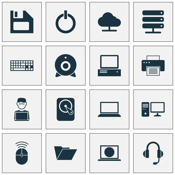 Notebook Icons Set. Coleção de programador, mouse de computador, disquete e outros elementos. Também inclui símbolos como disquete, botão, Hdd . — Vetor de Stock