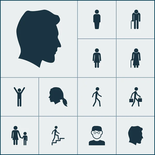 People Icons Set. Collection Of Grandpa, Delivery Person, Ladder Elements. Also Includes Symbols Such As User, Walking, Head. — Stock Vector