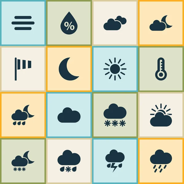Meteorología Iconos Set. Colección de noche, noche, sol-nube y otros elementos. También incluye símbolos como temperatura, soleado, nevado . — Archivo Imágenes Vectoriales