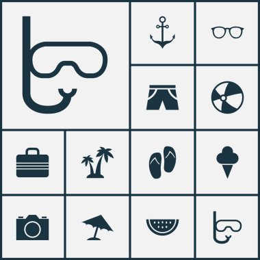 Sıcak Icons Set. Armatür, tüp, ağaçlar ve diğer öğeleri koleksiyonu. Ayrıca, tatlılar, şemsiye eritme gibi sembolleri içerir.