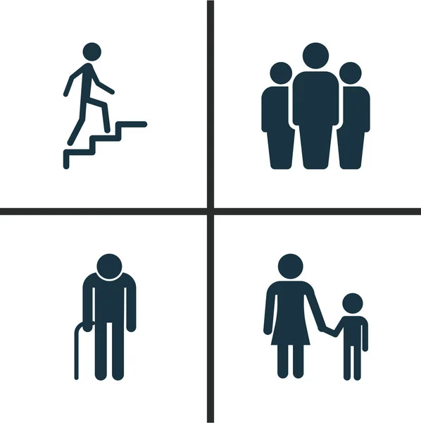 Conjunto de iconos de gente. Colección de escalera, familia, grupo y otros elementos. También incluye símbolos como el hombre, la unidad, el grupo . — Vector de stock