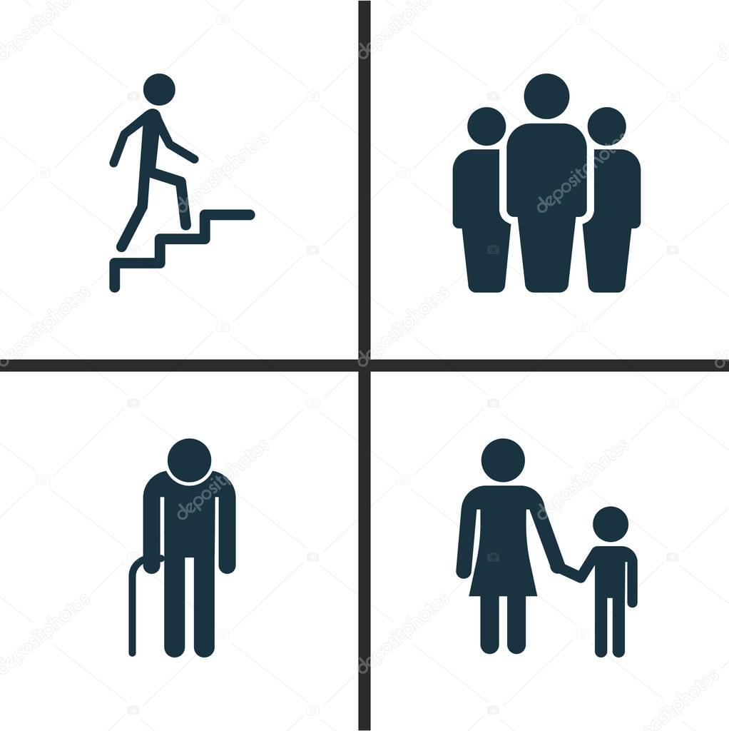 People Icons Set. Collection Of Ladder, Family, Group And Other Elements. Also Includes Symbols Such As Man, Unity, Group.