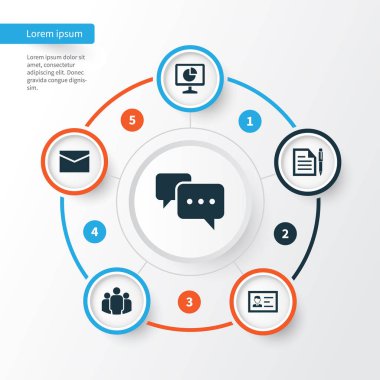 İş İkonları/Simgeleri ayarlayın. Toplama zarf, sözleşme, sohbet ve diğer öğeler. Ayrıca posta, grup, kartı gibi simgeler içerir.