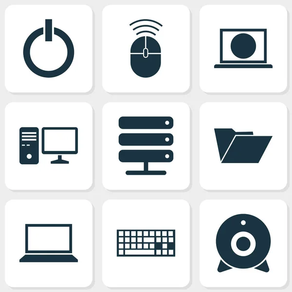 Computer Icons Set. Collection Of Personal Computer, Broadcast, Dossier And Other Elements. Also Includes Symbols Such As Storage, Laptop, Notebook. — Stock Vector