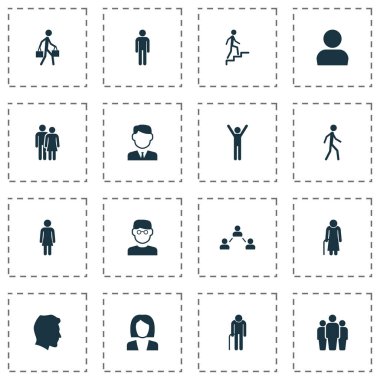 İnsanlar simgeler kümesi. İş adamı, bilim adamı, büyükbaba öğeleri koleksiyonu. Ayrıca sosyal, sevindirici, eski gibi simgeler içerir.