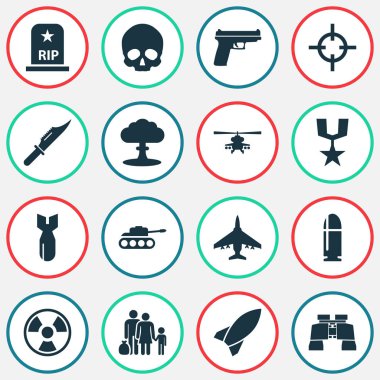 Savaş Icons Set. Kaçak, uçak, düzen ve diğer öğeler topluluğu. Ayrıca Kafadericisi, kesici, sipariş gibi simgeler içerir.