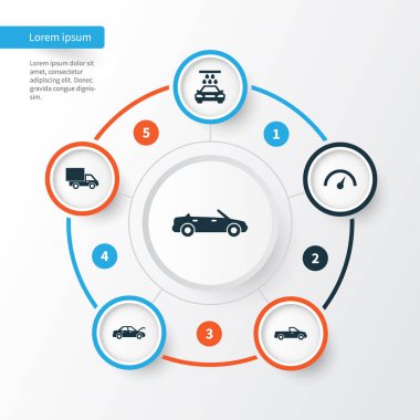 Otomobil Icons Set. Sabitleme, aktarım Temizleme, taşıma ve diğer öğeleri koleksiyonu. Ayrıca otomatik, Hood, kamyon gibi simgeler içerir.