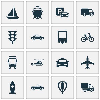 Sevk irsaliyesi Icons Set. Yol işaret, otomobil, uzay gemisi ve diğer öğeleri koleksiyonu. Ayrıca tramvay, taksi, otomobil gibi simgeler içerir.