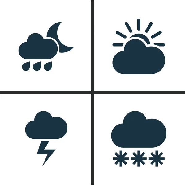 Meteorologie Icons Set. Collectie van zon-Cloud, Lightning, Snowy en andere elementen. Ook bevat symbolen zoals koude, Lightning, Cloud. — Stockvector