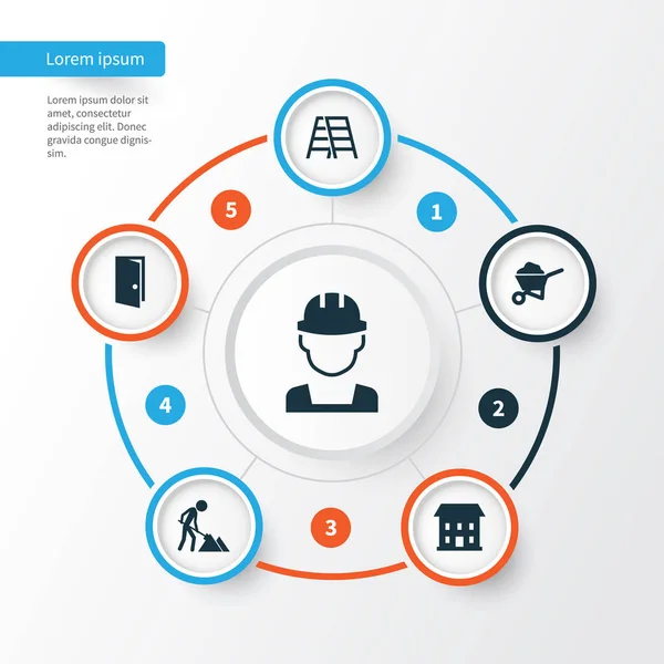 Bouw Icons Set. Verzameling van trap, ingenieur, ingang en andere elementen. Ook bevat symbolen zoals Building, deur, klimmen. — Stockvector