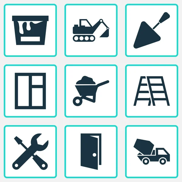 Building Icons Set. Collection Of Digger, Cement Vehicle, Service And Other Elements. Also Includes Symbols Such As Repair, Climb, Barrow. — Stock Vector