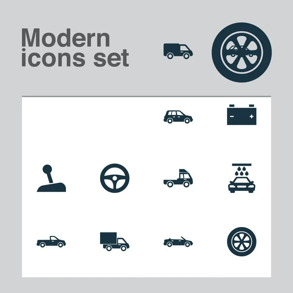 Auto Icons Set. Coleção de carro, roda, caminhão e outros elementos. Também inclui símbolos como Cabriolet, Hatchback, Camião . — Vetor de Stock