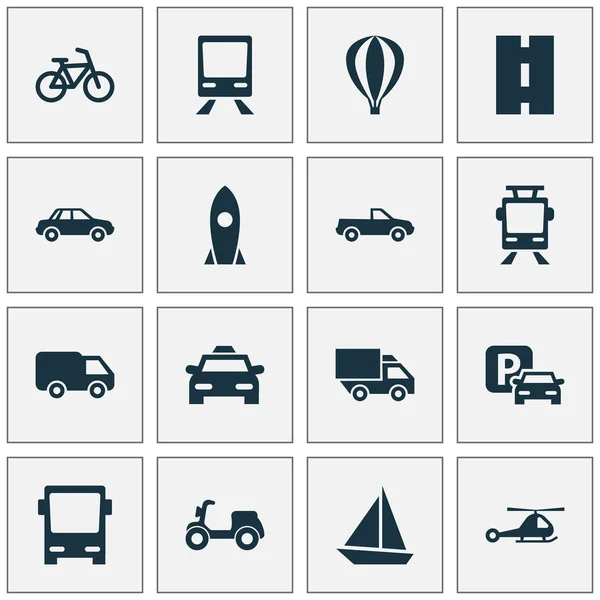 Транспорт Icons Set. Коллекция автомобилей, кабриолетов, фургонов и других элементов. Также включает в себя такие символы, как авто, велосипед, шоссе . — стоковый вектор