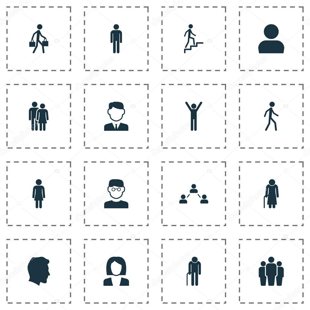 People Icons Set. Collection Of Work Man, Scientist, Grandpa Elements. Also Includes Symbols Such As Social, Rejoicing, Old.