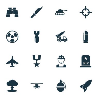 Savaş Icons Set. Tehlikeli topluluğu, uçak, Panzer ve diğer öğeleri. Ayrıca Panzer, kesici, patlama gibi simgeler içerir.