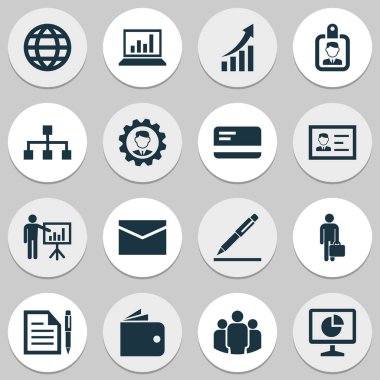 Business Icons Set. Collection Of Work Man, Earth, Diagram And Other Elements. Also Includes Symbols Such As Id, Man, Business. clipart