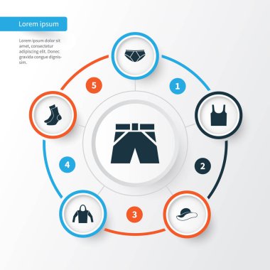 Giysi simgeler kümesi. Sweatshirt, şık şapkalar, Singlet ve diğer öğeleri koleksiyonu. Ayrıca sembolleri gibi içerir kolsuz, Tank, zarif.