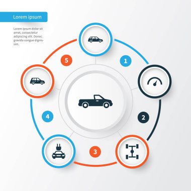 Otomatik Icons Set. Taşıma, Hatchback, araba ve diğer öğeleri koleksiyonu. Ayrıca pikap, taşıma, elektrik gibi simgeler içerir.