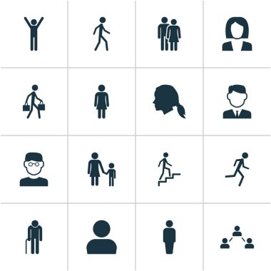 İnsan Icons Set. Çalışan, Aile, üye ve diğer öğeleri koleksiyonu. Aile, sosyal, başkanı olarak da simgeler içerir.