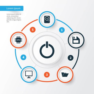 Dizüstü bilgisayar simgeler kümesi. Masaüstü, Hdd, gücüyle ve diğer öğeleri koleksiyonu. Ayrıca disket, Cpu, güç gibi simgeler içerir.