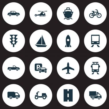 Taşıma simgeler kümesi. Skooter topluluğu, yol, Cabriolet ve diğer öğeler. Ayrıca Scooter, Otoban, Bisiklet gibi simgeler içerir.