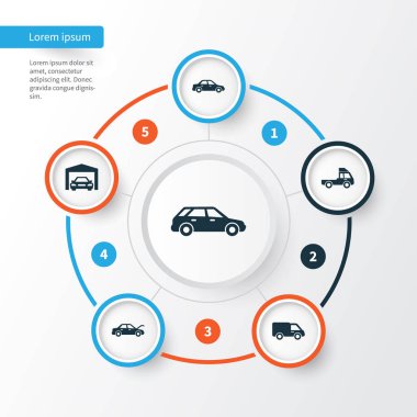 Araba Icons Set. Kamyon, Van, Hatchback ve diğer öğeleri koleksiyonu. Ayrıca Sedan, Araba, araba gibi simgeler içerir.