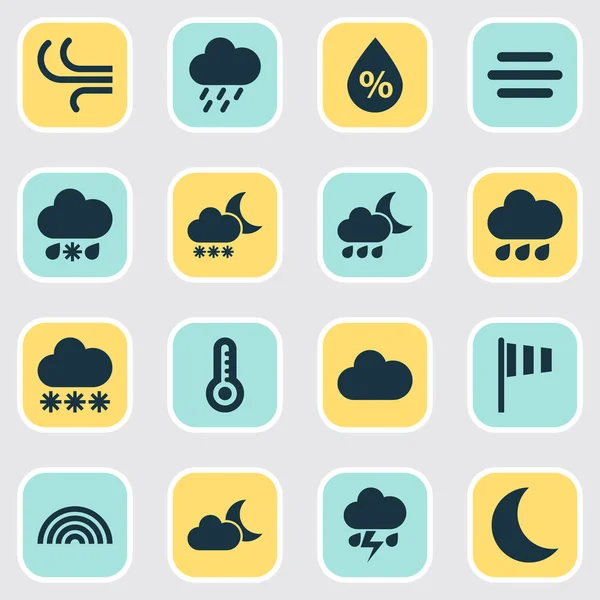 Időjárás ikonok beállítása. Havas, színek, szél és egyéb elemek gyűjteménye. Magában foglalja a szimbólumok, ónos eső, zuhany, színek. — Stock Vector