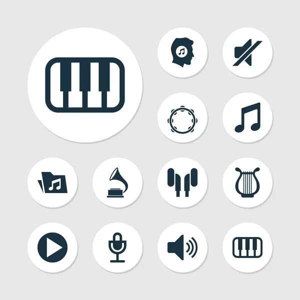 Hudební sada ikon. Sbírku hudby, Lyra, sluchu a dalších prvků. Zahrnuje také symboly, například sluchátka, sluchátka, milence. — Stockový vektor