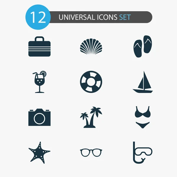 Sezon Icons Set. Forseps, gemi, Video ve diğer öğeleri koleksiyonu. Ayrıca balık, Cocos, forseps gibi simgeler içerir. — Stok Vektör