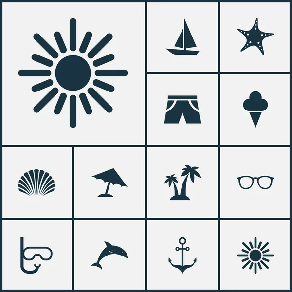 Set de iconos calientes. Colección de armadura, gafas, caracol y otros elementos. También incluye símbolos como delfines, cocos, fusión . — Archivo Imágenes Vectoriales